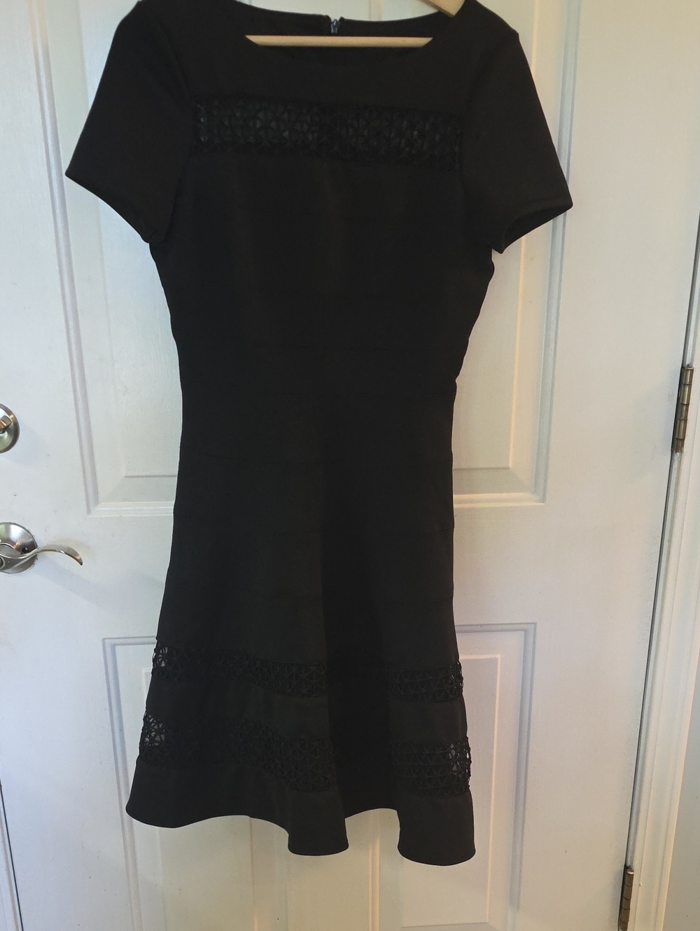 White House Black Market Black Short-Sleeve Lace Inset Fit & Flare Dress